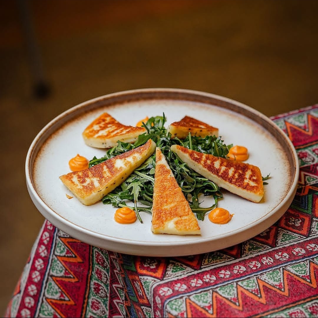 сыр халуми на гриле с рукколой 